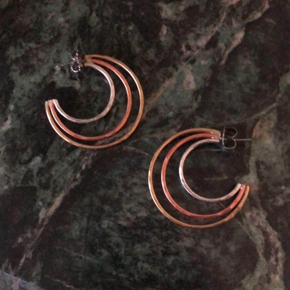 Hoop Earrings Hammered Metal Silver Bronze Gold Hoop Earrings